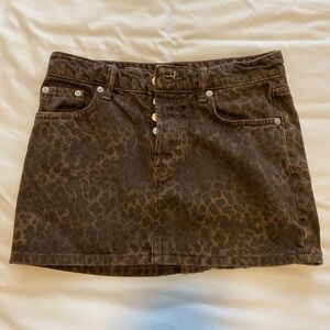 Zara Brown Leopard Print Denim Skirt